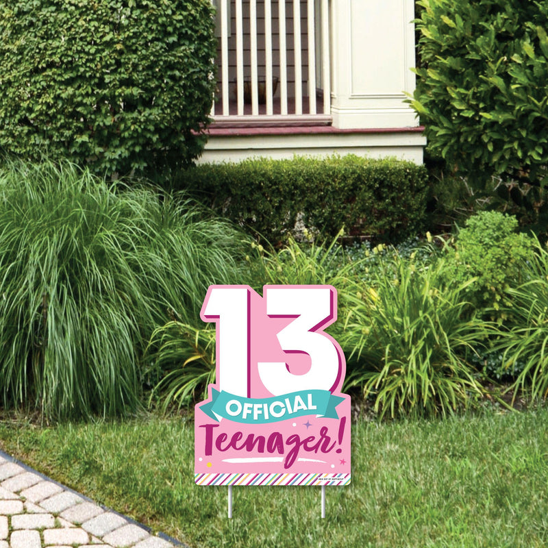 Girl 13th Birthday - Outdoor Lawn Sign - Official Teenager Birthday Party Yard Sign - 1 Piece