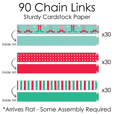 Elf Squad - 90 Chain Links and 30 Paper Tassels Decoration Kit - Kids Elf Christmas and Birthday Party Paper Chains Garland - 21 feet