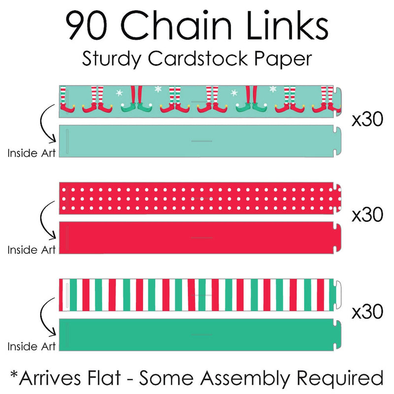 Elf Squad - 90 Chain Links and 30 Paper Tassels Decoration Kit - Kids Elf Christmas and Birthday Party Paper Chains Garland - 21 feet