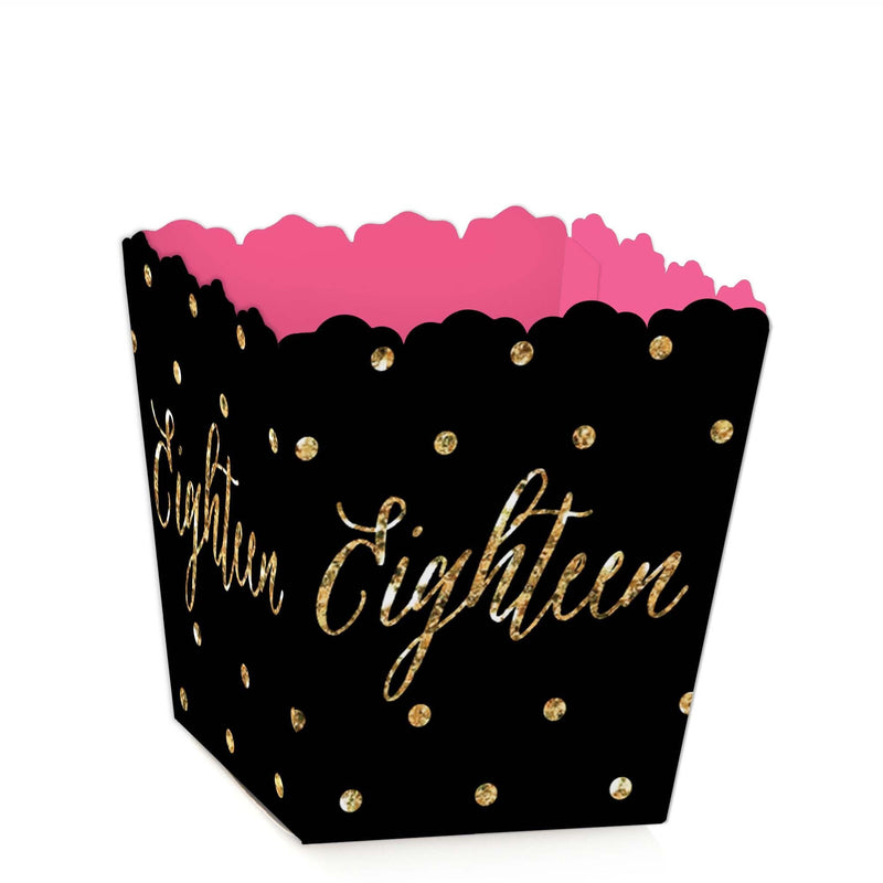 Chic 18th Birthday - Pink, Black and Gold - Party Mini Favor Boxes - Birthday Party Treat Candy Boxes - Set of 12