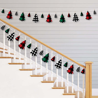 Holiday Plaid Trees - Buffalo Plaid Christmas Party DIY Decorations - Clothespin Garland Banner - 44 Pieces