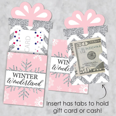 Pink Winter Wonderland - Holiday Snowflake Birthday Party and Baby Shower Money and Gift Card Sleeves - Nifty Gifty Card Holders - Set of 8