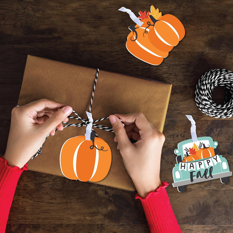 Happy Fall Truck - Harvest Pumpkin Decorations - Tree Ornaments - Set of 12