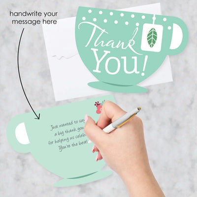 Floral Let's Par-Tea - Shaped Thank You Cards - Garden Tea Party Thank You Note Cards with Envelopes - Set of 12