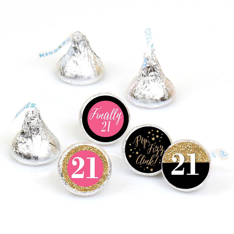 Finally 21 Girl - Round Candy Labels 21st Birthday Party Favors - Fits Hershey&