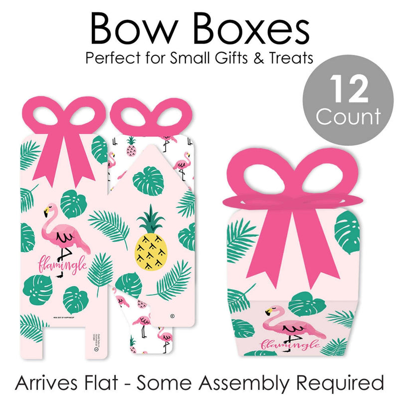 Pink Flamingo - Party Like a Pineapple - Square Favor Gift Boxes - Tropical Summer Party Bow Boxes - Set of 12