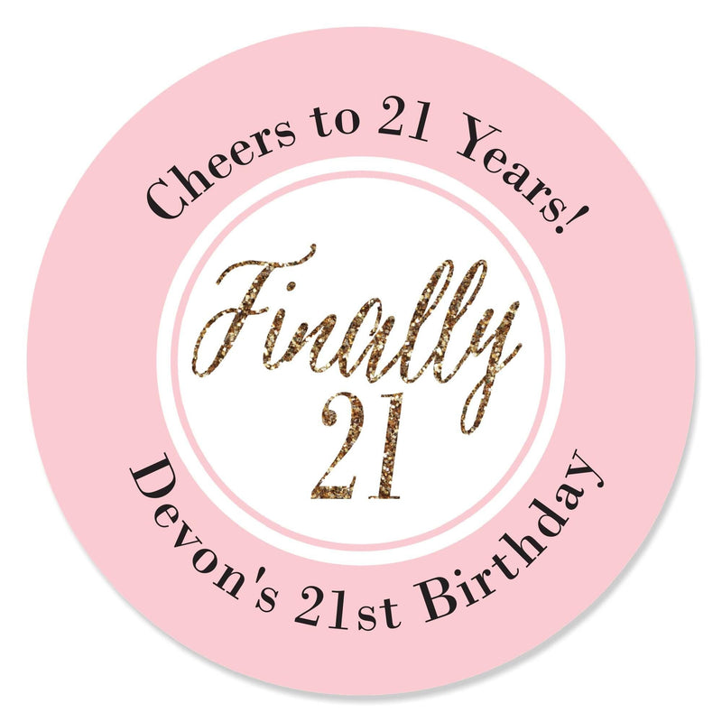 Finally 21 Girl - 21st Birthday - Personalized Birthday Party Circle Sticker Labels - 24 ct