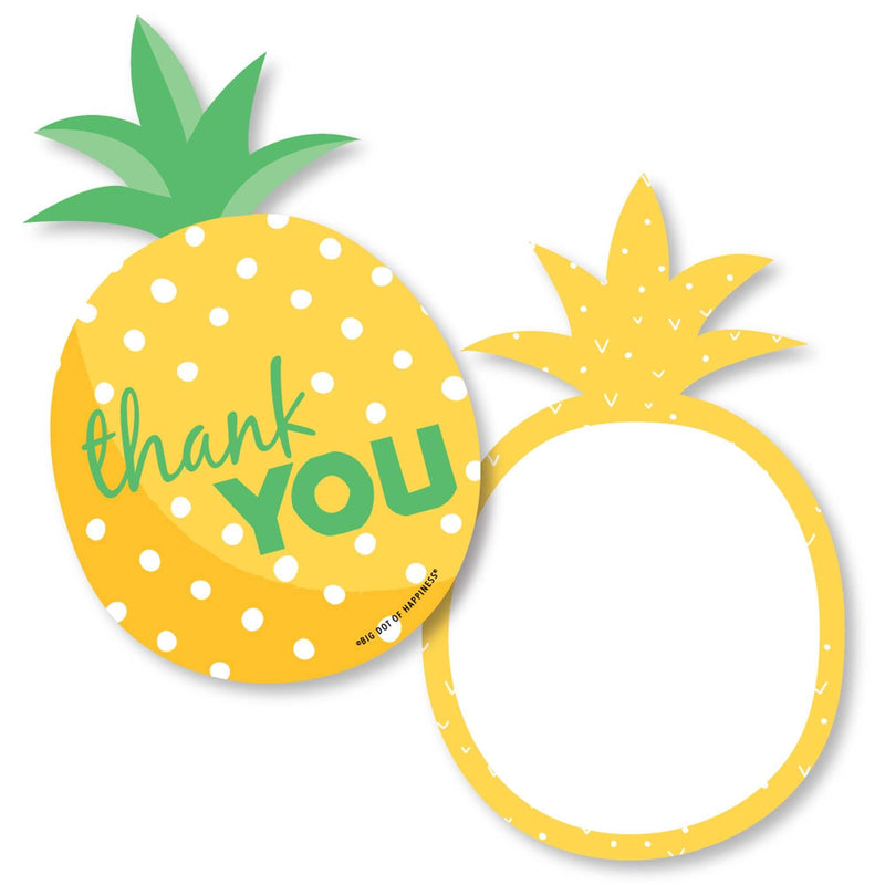 Tropical Pineapple - Shaped Thank You Cards - Summer Party Thank You Note Cards with Envelopes - Set of 12