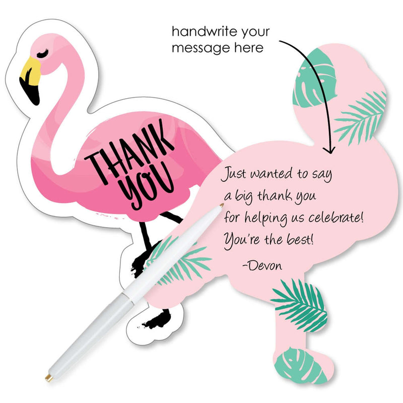 Pink Flamingo - Party Like a Pineapple - Shaped Thank You Cards - Baby Shower or Birthday Party Thank You Note Cards with Envelopes - Set of 12