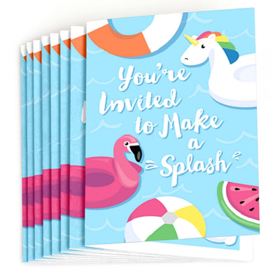 Make A Splash - Pool Party - Fill In Summer Swimming Party or Birthday Party Invitations - 8 ct