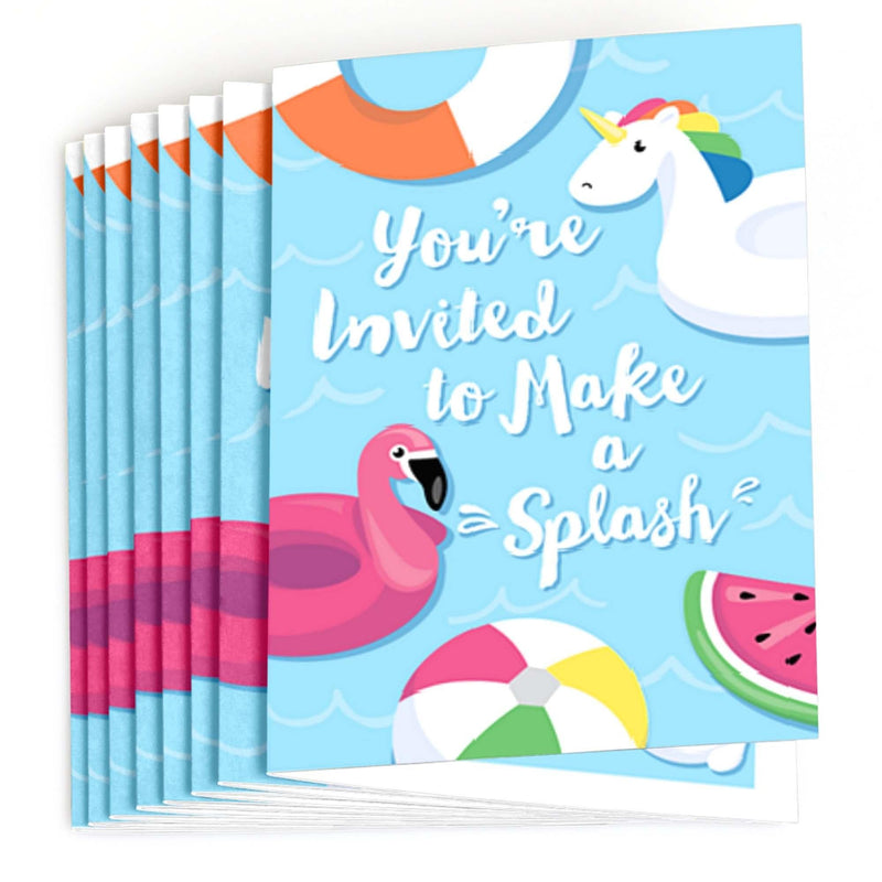 Make A Splash - Pool Party - Fill In Summer Swimming Party or Birthday Party Invitations - 8 ct