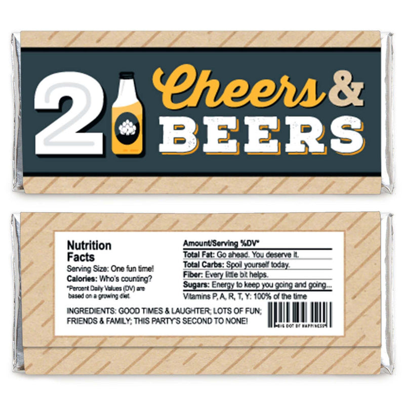 Cheers and Beers to 21 Years - Candy Bar Wrapper 21st Birthday Party Favors - Set of 24