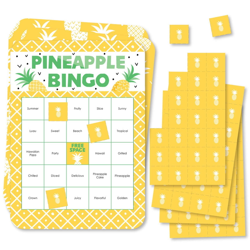 Tropical Pineapple - Bingo Cards and Markers - Summer Party Bingo Game - Set of 18