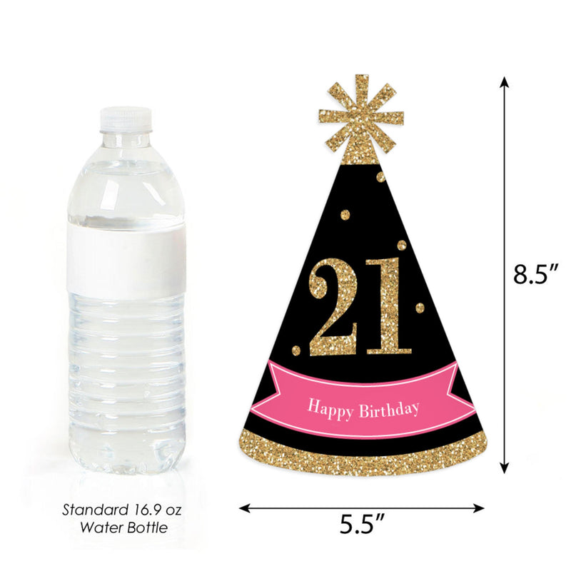 Finally 21 Girl - 21st Birthday - Cone Happy Birthday Party Hats for Adults - Set of 8 (Standard Size)