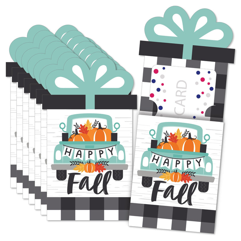 Happy Fall Truck - Harvest Pumpkin Party Money and Gift Card Sleeves - Nifty Gifty Card Holders - Set of 8