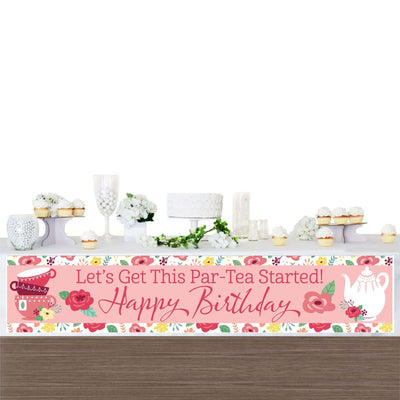 Floral Let's Par-Tea - Happy Birthday Garden Tea Party Decorations Party Banner