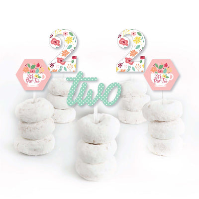 2nd Birthday Tea for Two - Dessert Cupcake Toppers - Garden Second Birthday Party Clear Treat Picks - Set of 24