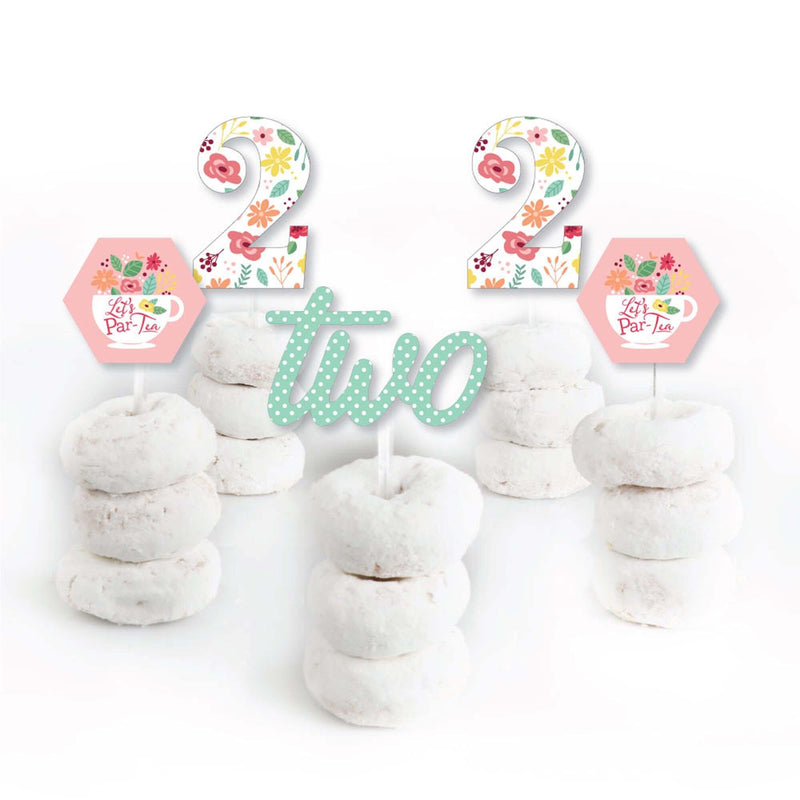 2nd Birthday Tea for Two - Dessert Cupcake Toppers - Garden Second Birthday Party Clear Treat Picks - Set of 24