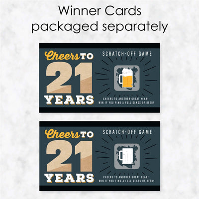 Cheers and Beers to 21 Years - 21st Birthday Party Game Scratch Off Cards - 22 Count