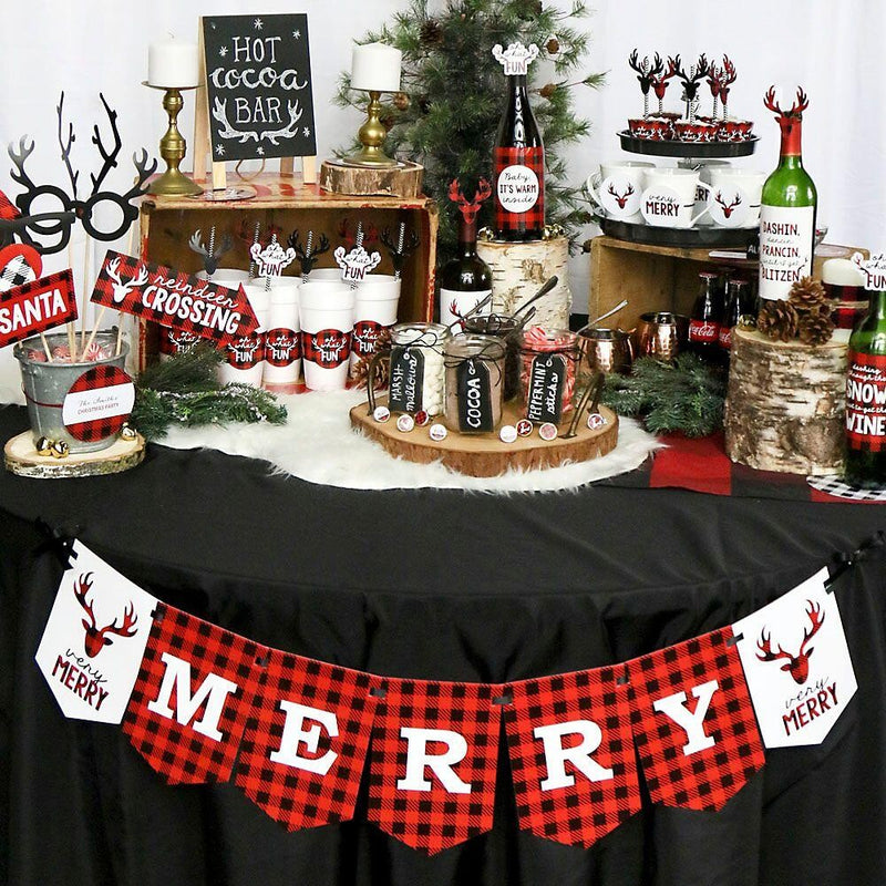 Prancing Plaid - Merry Christmas Bunting Banner & Buffalo Plaid Decorations