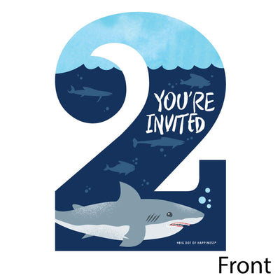 2nd Birthday Shark Zone - Shaped Fill-In Invitations - Jawsome Shark Second Birthday Party Invitation Cards with Envelopes - Set of 12