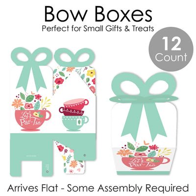 Floral Let's Par-Tea - Square Favor Gift Boxes - Garden Tea Party Bow Boxes - Set of 12