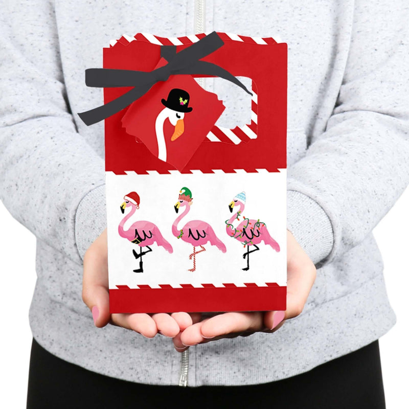 Flamingle Bells - Tropical Flamingo Christmas Party Favor Boxes - Set of 12