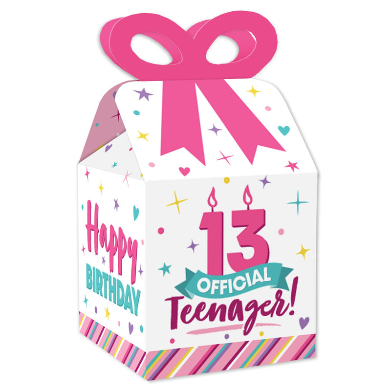 Girl 13th Birthday - Square Favor Gift Boxes - Official Teenager Birthday Party Bow Boxes - Set of 12