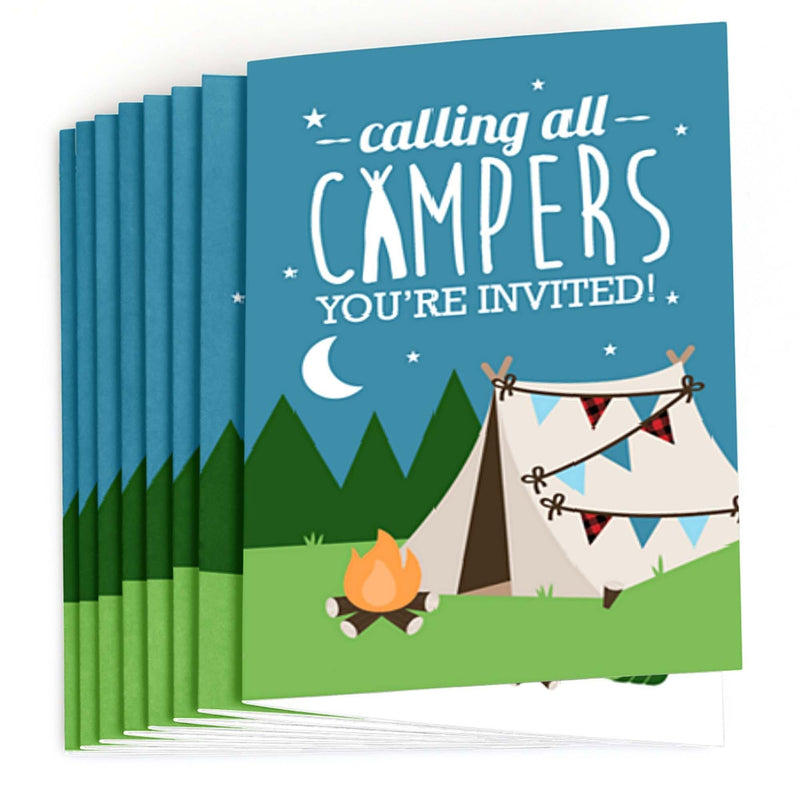 Happy Camper - Fill In Camping Baby Shower or Birthday Party Invitations - 8 ct