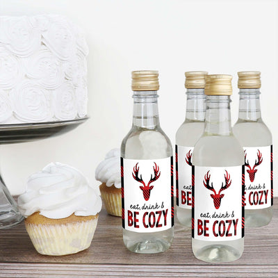 Prancing Plaid - Mini Wine and Champagne Bottle Label Stickers - Reindeer Holiday & Christmas Party Favor Gift - For Women and Men - Set of 16