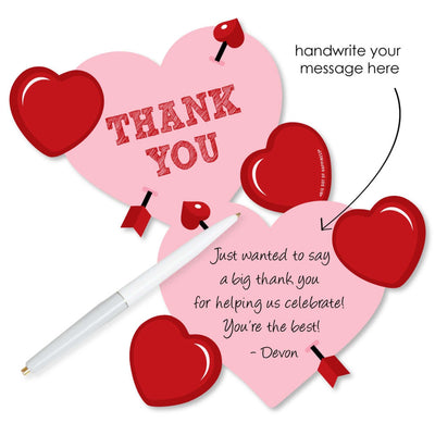 Conversation Hearts - Shaped Thank You Cards - Valentine's Day Party Thank You Note Cards with Envelopes - Set of 12