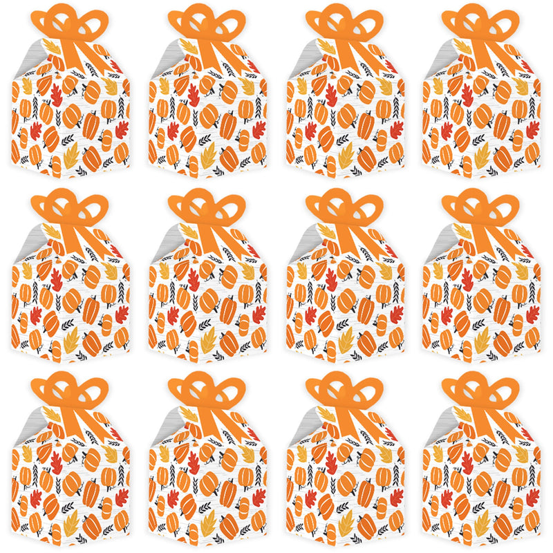 Fall Pumpkin - Square Favor Gift Boxes - Halloween or Thanksgiving Party Bow Boxes - Set of 12