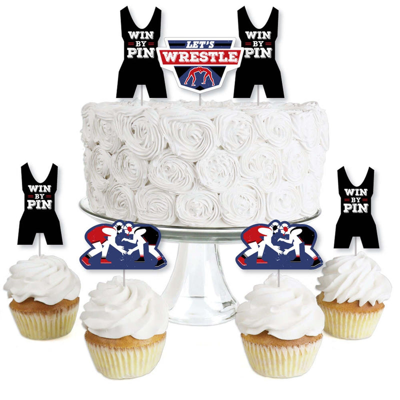 Own The Mat - Wrestling - Dessert Cupcake Toppers - Birthday Party or Wrestler Party Clear Treat Picks - Set of 24