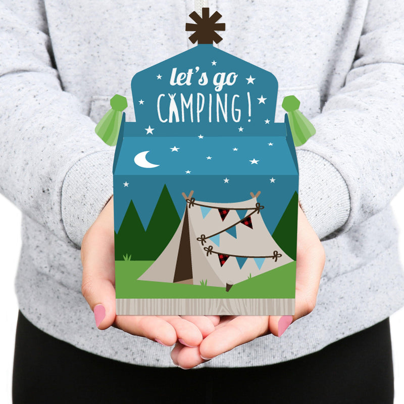 Happy Camper - Treat Box Party Favors - Camping Baby Shower or Birthday Party Goodie Gable Boxes - Set of 12