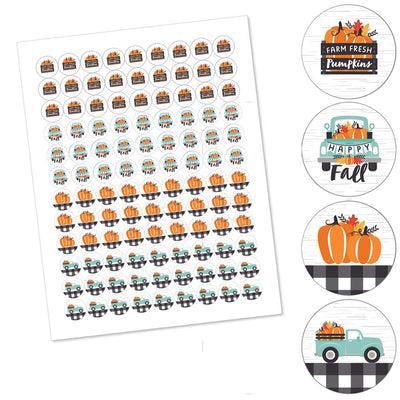 Happy Fall Truck - Round Candy Labels Harvest Pumpkin Party Favors - Fits Hershey's Kisses - 108 ct