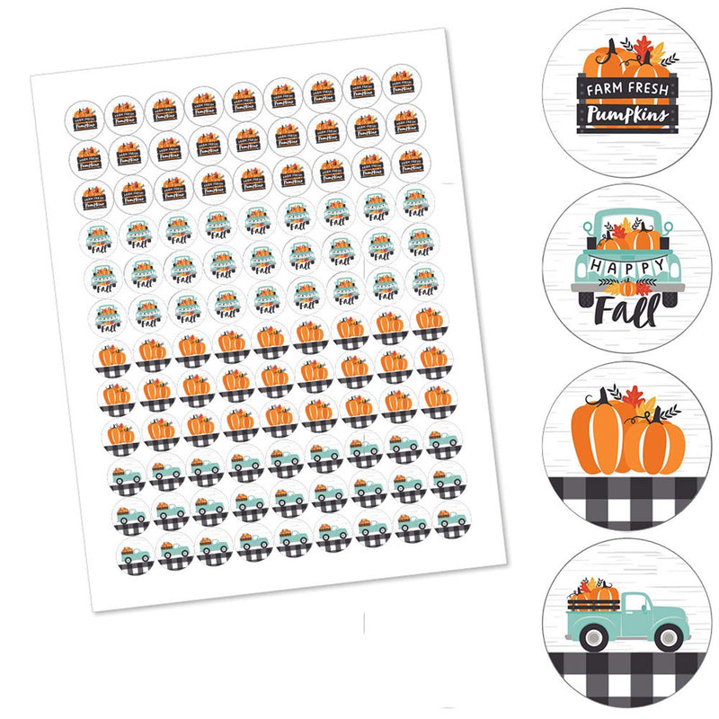 Happy Fall Truck - Round Candy Labels Harvest Pumpkin Party Favors - Fits Hershey&