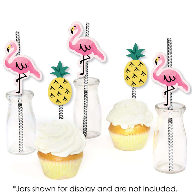 Pink Flamingo - Party Like a Pineapple - Paper Straw Decor - Baby Shower or Birthday Party Striped Decorative Straws - Set of 24