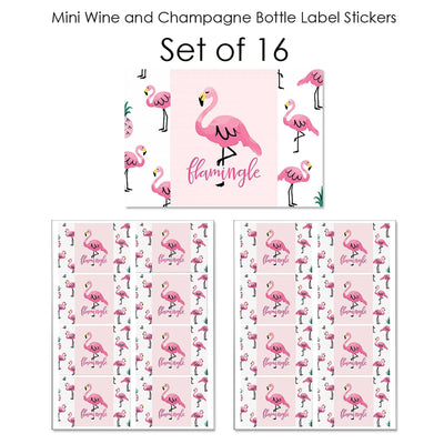 Pink Flamingo - Party Like a Pineapple - Mini Wine and Champagne Bottle Label Stickers - Baby Shower or Birthday Party Favor Gift - For Women and Men - Set of 16