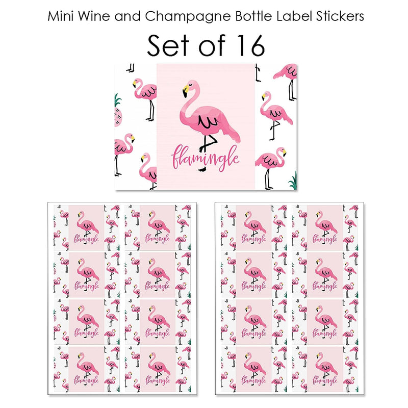 Pink Flamingo - Party Like a Pineapple - Mini Wine and Champagne Bottle Label Stickers - Baby Shower or Birthday Party Favor Gift - For Women and Men - Set of 16