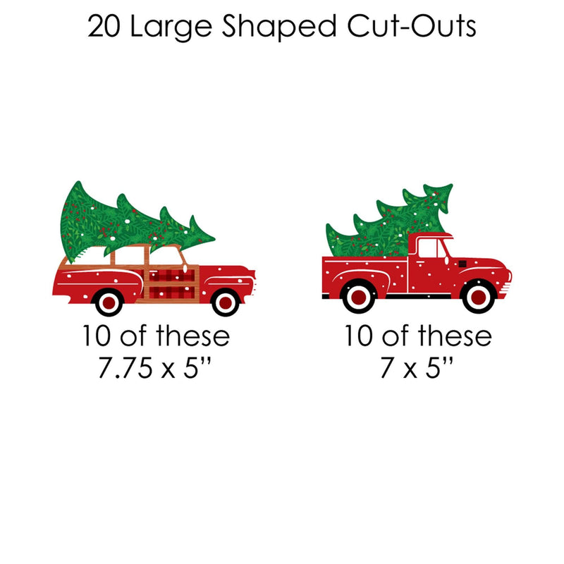 Merry Little Christmas Tree - Red Truck and Car Christmas Party DIY Decorations - Clothespin Garland Banner - 44 Pieces