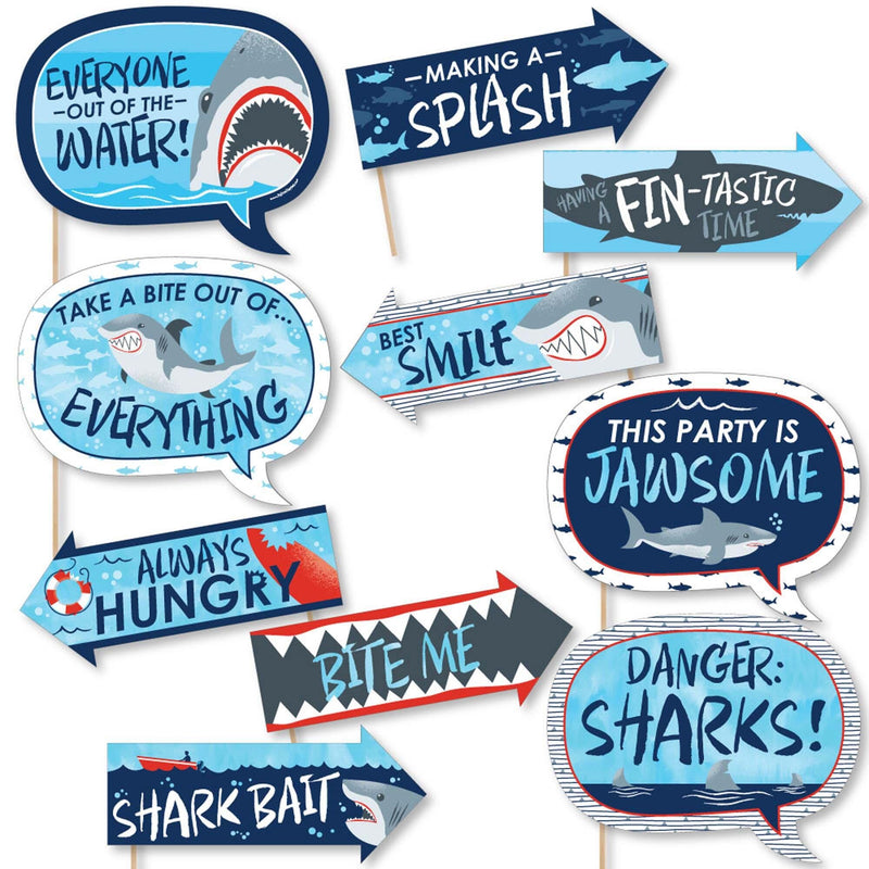 Funny Shark Zone - 10 Piece Jawsome Shark Party or Birthday Party Photo Booth Props Kit