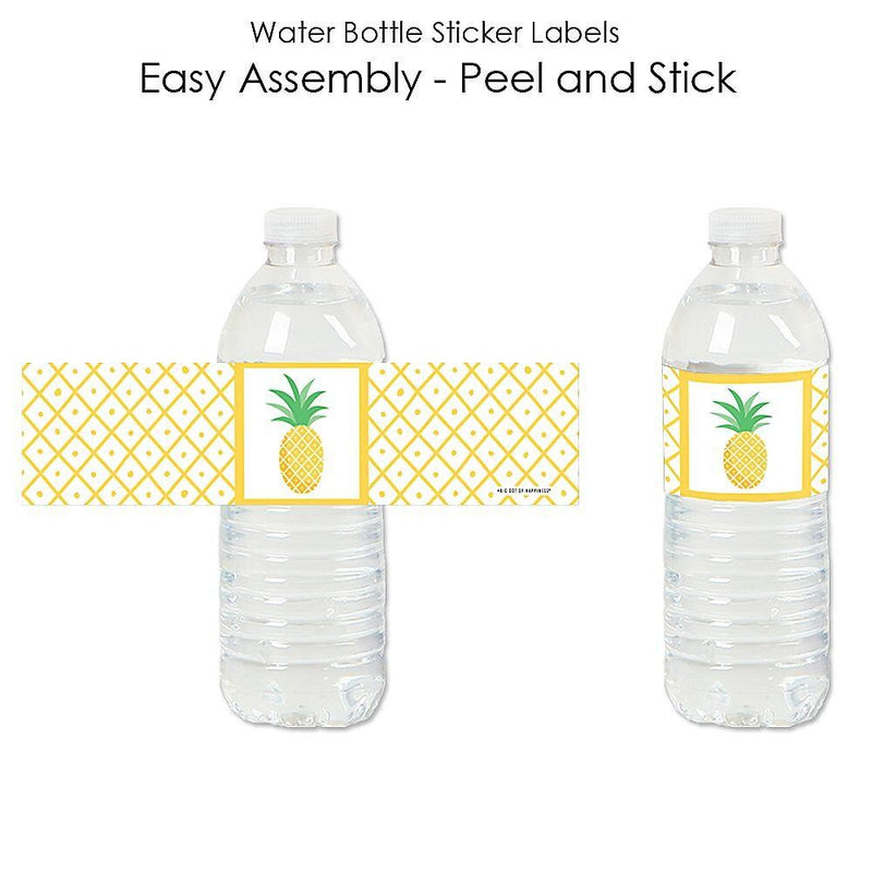 Tropical Pineapple - Summer Party Water Bottle Sticker Labels - Set of 20