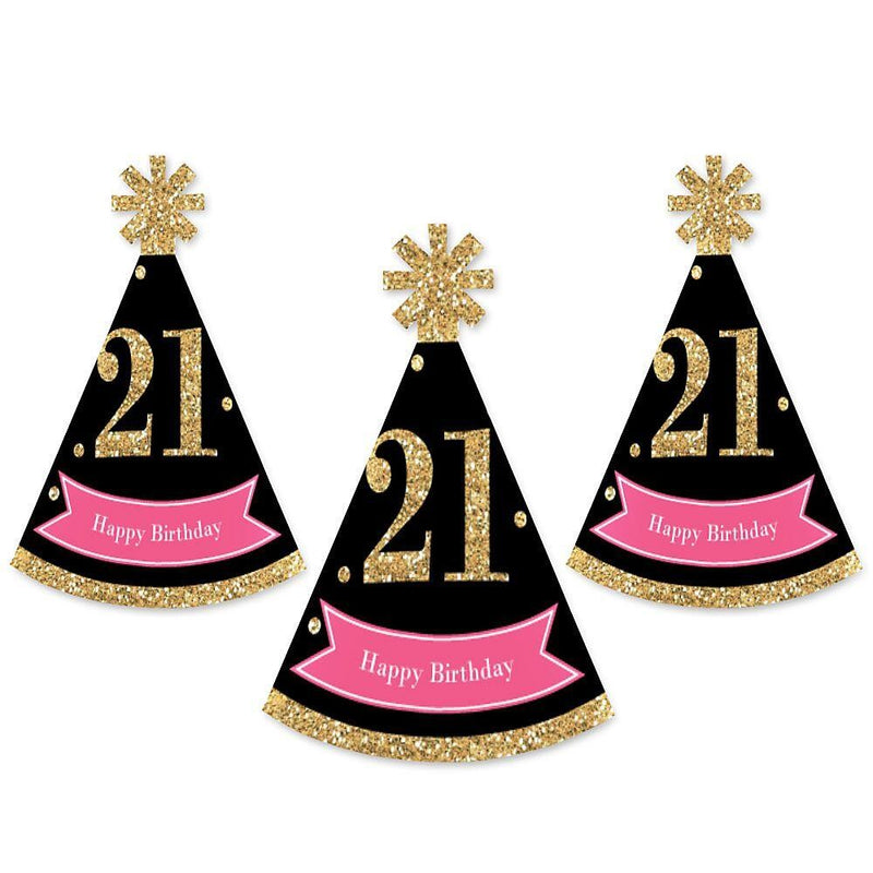 Finally 21 Girl - Mini Cone 21st Birthday Party Hats - Small Little Party Hats - Set of 8