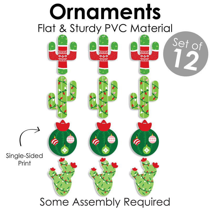 Merry Cactus - Christmas Cactus Party Decorations - Christmas Tree Ornaments - Set of 12