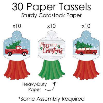 Merry Little Christmas Tree - 90 Chain Links and 30 Paper Tassels Decoration Kit - Red Truck and Car Christmas Party Paper Chains Garland - 21 feet