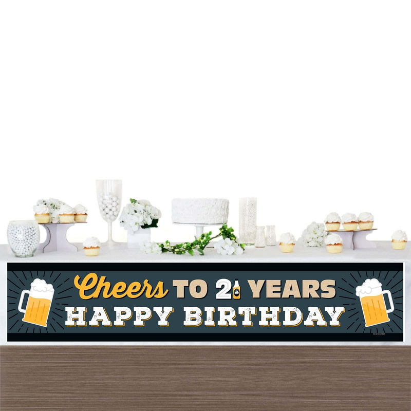 Cheers and Beers to 21 Years - Happy 21st Birthday Decorations Party Banner