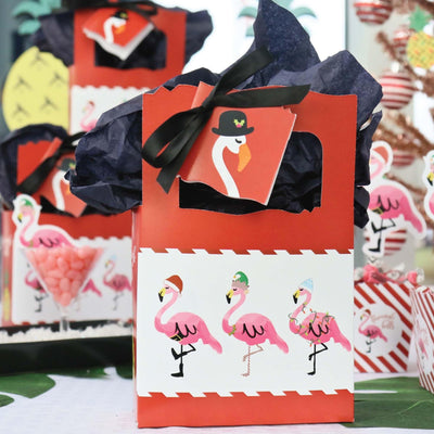 Flamingle Bells - Tropical Flamingo Christmas Party Favor Boxes - Set of 12