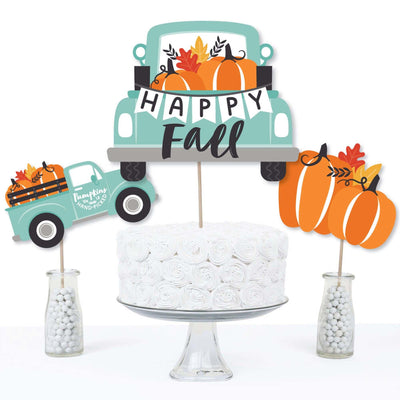 Happy Fall Truck - Harvest Pumpkin Party Centerpiece Sticks - Table Toppers - Set of 15