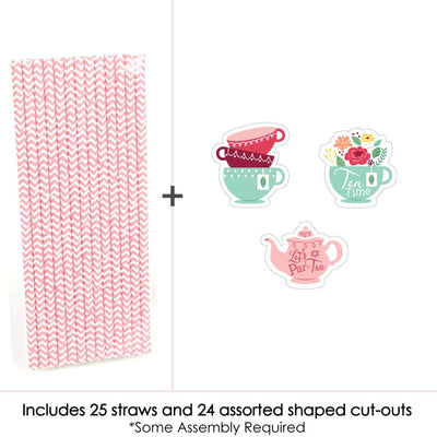 Floral Let's Par-Tea - Paper Straw Decor - Garden Tea Party Striped Decorative Straws - Set of 24