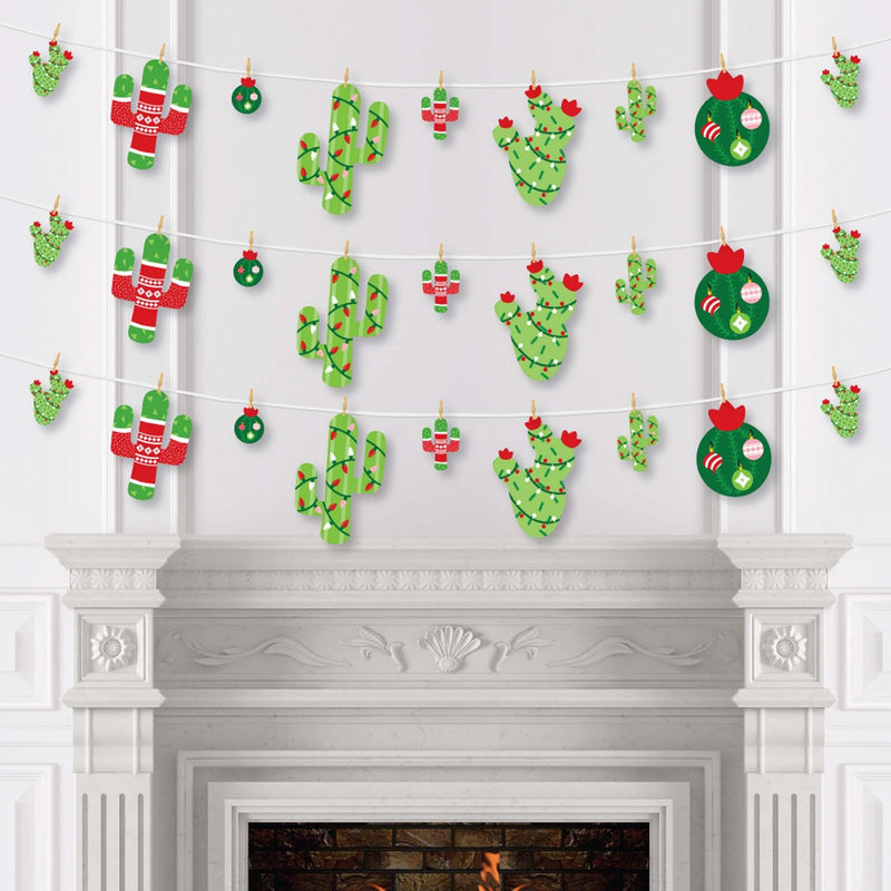 Merry Cactus - Christmas Cactus Party DIY Decorations - Clothespin Garland Banner - 44 Pieces